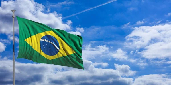 Bandeira do Brasil em um fundo azul céu. ilustração 3d — Fotografia de Stock
