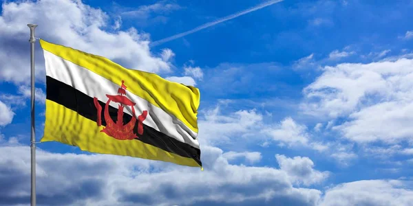 Bruneis flagga på en blå himmel bakgrund. 3D illustration — Stockfoto