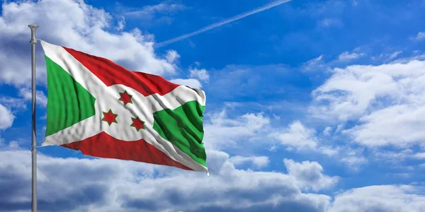 De vlag van Burundi op een blauwe hemelachtergrond. 3D illustratie — Stockfoto