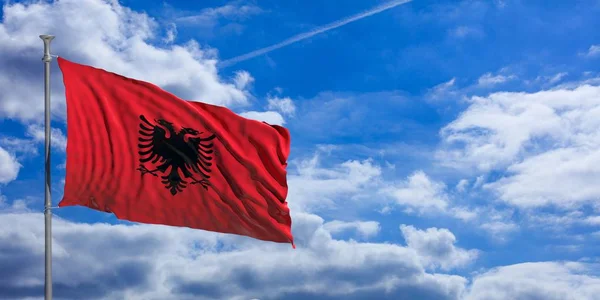 De vlag van Albanië op een blauwe hemelachtergrond. 3D illustratie — Stockfoto
