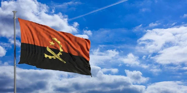 Флаг Анголы на голубом фоне неба. 3d иллюстрация — стоковое фото