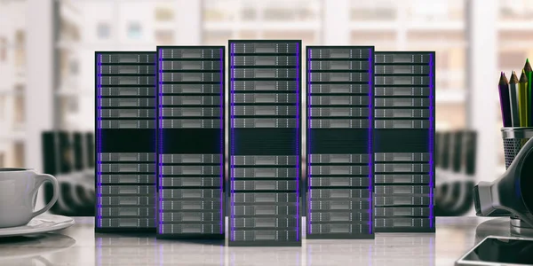 Computer server storage units on office background. 3d illustration