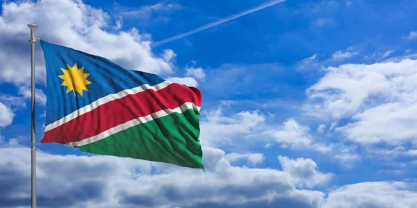 Namibia viftar flagga på blå himmel. 3D illustration — Stockfoto