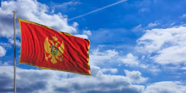 Μαυροβούνιο κυματίζει σημαία στο μπλε του ουρανού. 3D απεικόνιση — Φωτογραφία Αρχείου