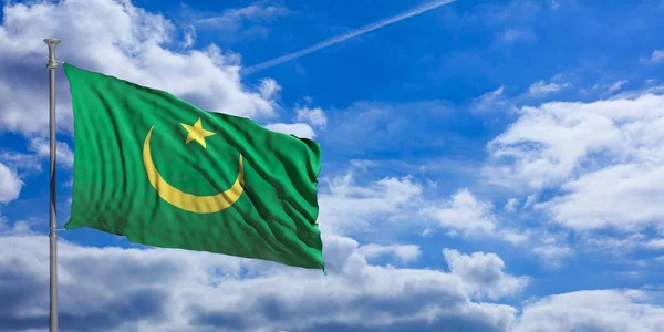 Mauritania ondeando bandera en el cielo azul. ilustración 3d — Foto de Stock