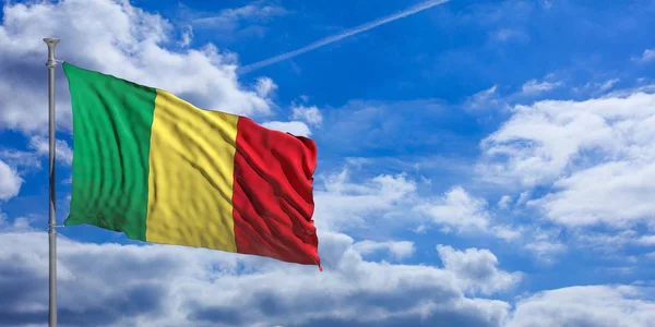 Mali agitando bandeira no céu azul. ilustração 3d — Fotografia de Stock