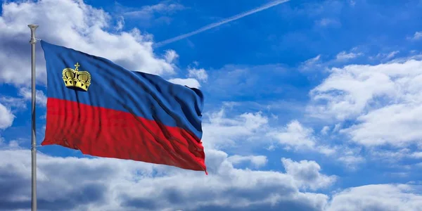 Liechtenstein integet zászló, a kék ég. 3D-s illusztráció — Stock Fotó