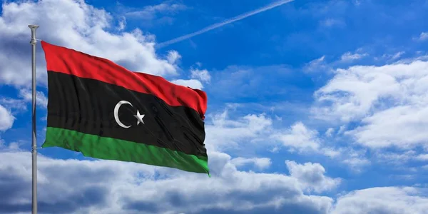 푸른 하늘에 깃발을 흔들며 리비아입니다. 3 차원 일러스트 레이 션 — 스톡 사진