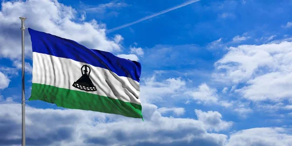 Lesotho viftar flagga på blå himmel. 3D illustration — Stockfoto