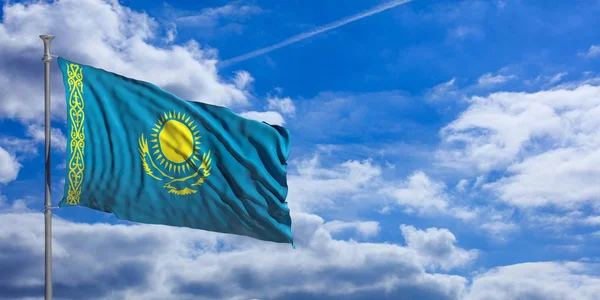 푸른 하늘에 깃발을 흔들며 카자흐스탄입니다. 3 차원 일러스트 레이 션 — 스톡 사진