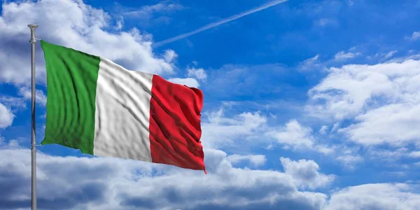 Italien viftar flagga på blå himmel. 3D illustration — Stockfoto