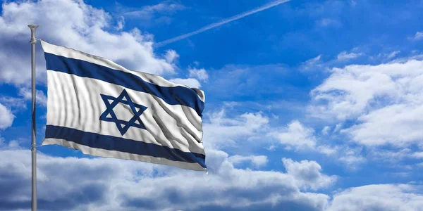 以色列在蓝蓝的天空上挥舞国旗。3d 图 — 图库照片
