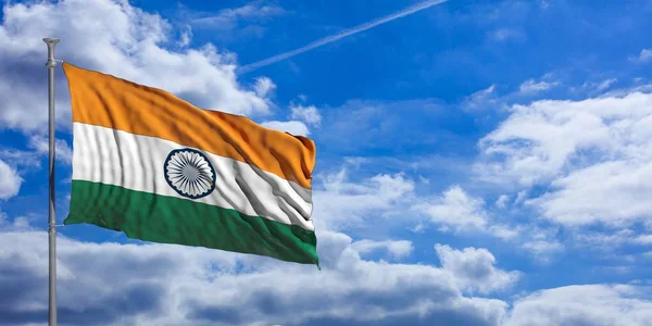 India ondeando bandera en el cielo azul. ilustración 3d —  Fotos de Stock