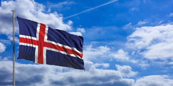 Iceland waving flag on blue sky. 3d illustration — Stock Photo, Image