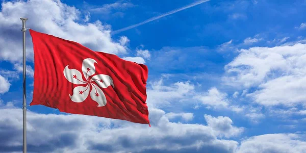 Гонконг размахивает флагом на голубом небе. 3d иллюстрация — стоковое фото