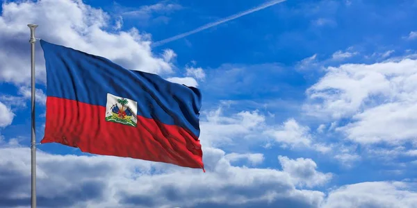 Haiti sventola bandiera sul cielo blu. Illustrazione 3d — Foto Stock