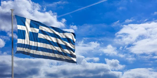 Grèce agitant le drapeau sur le ciel bleu. Illustration 3d — Photo