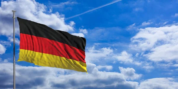 Deutschland schwenkt Flagge am blauen Himmel. 3D-Illustration — Stockfoto