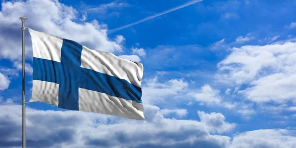 Finland waving flag on blue sky. 3d illustration — Stock Photo, Image