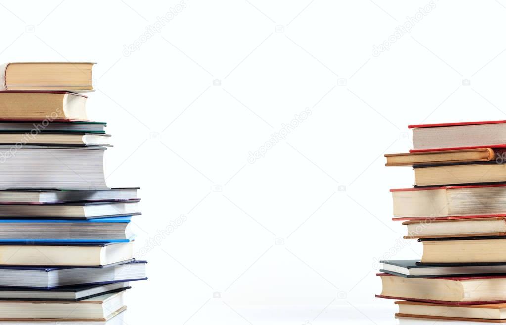 Books stacks on white background