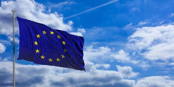 Європейський Союз розмахуючи прапором Синє небо. 3D ілюстрація — стокове фото
