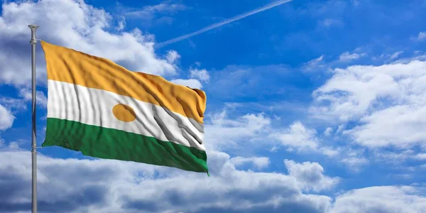 Níger ondeando bandera en el cielo azul. ilustración 3d —  Fotos de Stock