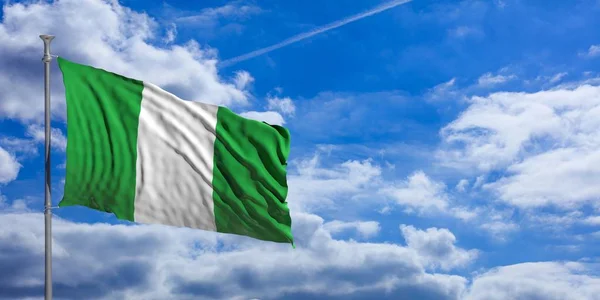 Nigeria schwenkt Flagge am blauen Himmel. 3D-Illustration — Stockfoto