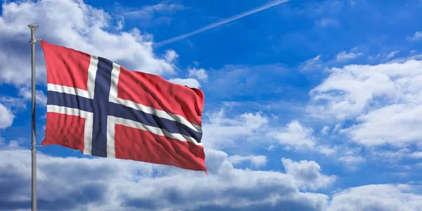 Norwegia macha flagą na błękitne niebo. ilustracja 3D — Zdjęcie stockowe