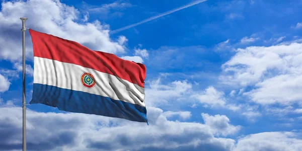 Παραγουάη κυματίζει σημαία στο μπλε του ουρανού. 3D απεικόνιση — Φωτογραφία Αρχείου