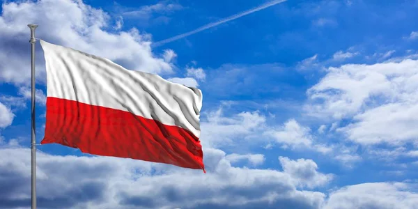 Польща, розмахуючи прапором Синє небо. 3D ілюстрація — стокове фото
