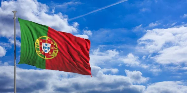 Portugal agitando bandeira no céu azul. ilustração 3d — Fotografia de Stock