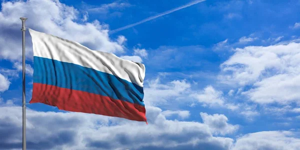 俄罗斯在蓝蓝的天空上挥舞国旗。3d 图 — 图库照片