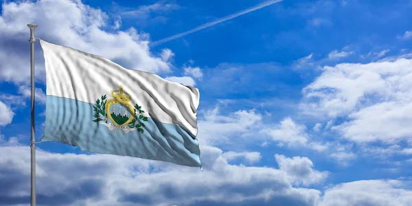San Marino viftar flagga på blå himmel. 3D illustration — Stockfoto