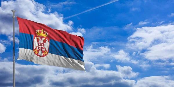 Сербія, розмахуючи прапором Синє небо. 3D ілюстрація — стокове фото
