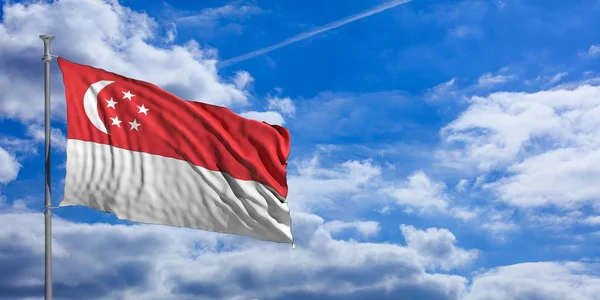 Singapur ondeando bandera en el cielo azul. ilustración 3d —  Fotos de Stock
