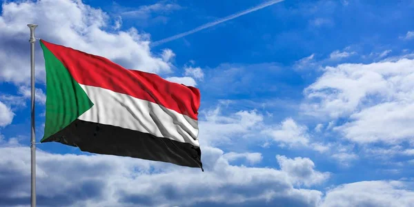 Sudan waving flag on blue sky. 3d illustration — Stock Photo, Image