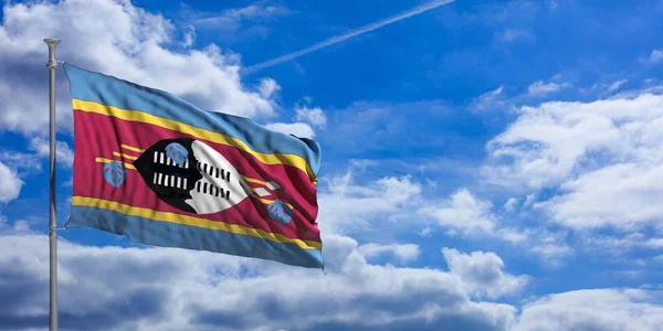 Σουαζιλάνδη κυματίζει σημαία στο μπλε του ουρανού. 3D απεικόνιση — Φωτογραφία Αρχείου