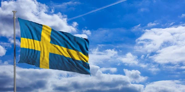 Sweden waving flag on blue sky. 3d illustration — Stock Photo, Image