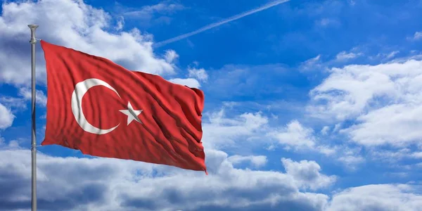 Τουρκία κυματίζει σημαία στο μπλε του ουρανού. 3D απεικόνιση — Φωτογραφία Αρχείου