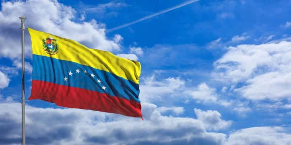 푸른 하늘에 깃발을 흔들며 베네수엘라입니다. 3 차원 일러스트 레이 션 — 스톡 사진