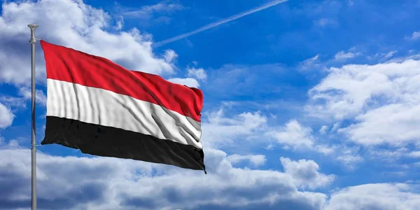 Yemen sventola bandiera sul cielo blu. Illustrazione 3d — Foto Stock