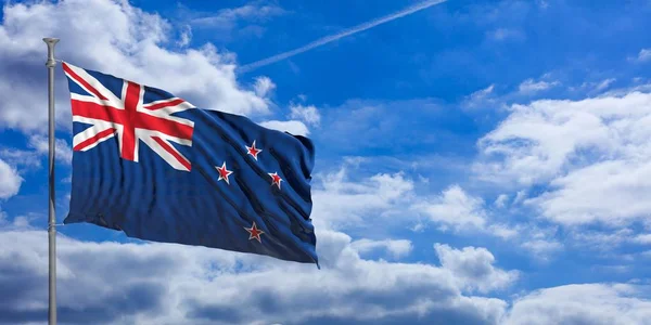 Nueva Zelanda ondeando bandera en el cielo azul. ilustración 3d —  Fotos de Stock