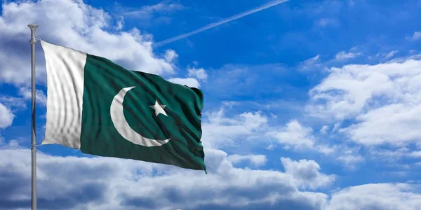 푸른 하늘에 깃발을 흔들며 파키스탄입니다. 3 차원 일러스트 레이 션 — 스톡 사진