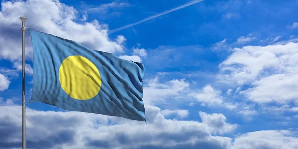 Palau viftar flagga på blå himmel. 3D illustration — Stockfoto