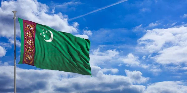 Türkmenisztán integet zászló, a kék ég. 3D-s illusztráció — Stock Fotó