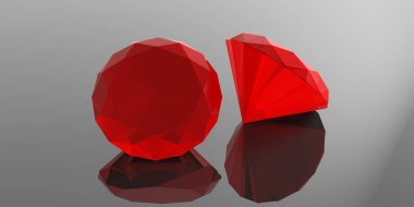 Gri arka plan üzerinde kırmızı yakut. 3D çizim