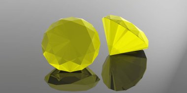 Gri zemin üzerine sarı elmas. 3D çizim