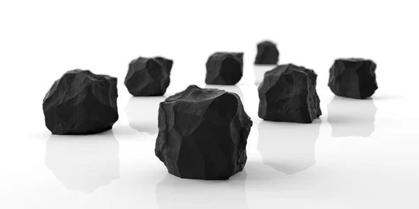 Черный мрамор камни на белом фоне. 3d иллюстрация — стоковое фото