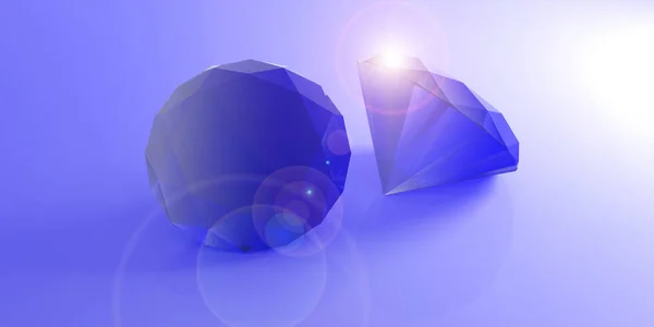 Κρύσταλλο-πέτρες απομονώνονται σε μπλε φόντο. 3D απεικόνιση — Φωτογραφία Αρχείου