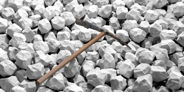 Kilof na tle białych skał. ilustracja 3D — Zdjęcie stockowe